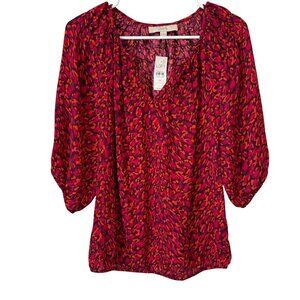 NWT Ann Taylor Loft XS Red & Orange Abstract Print Blouse